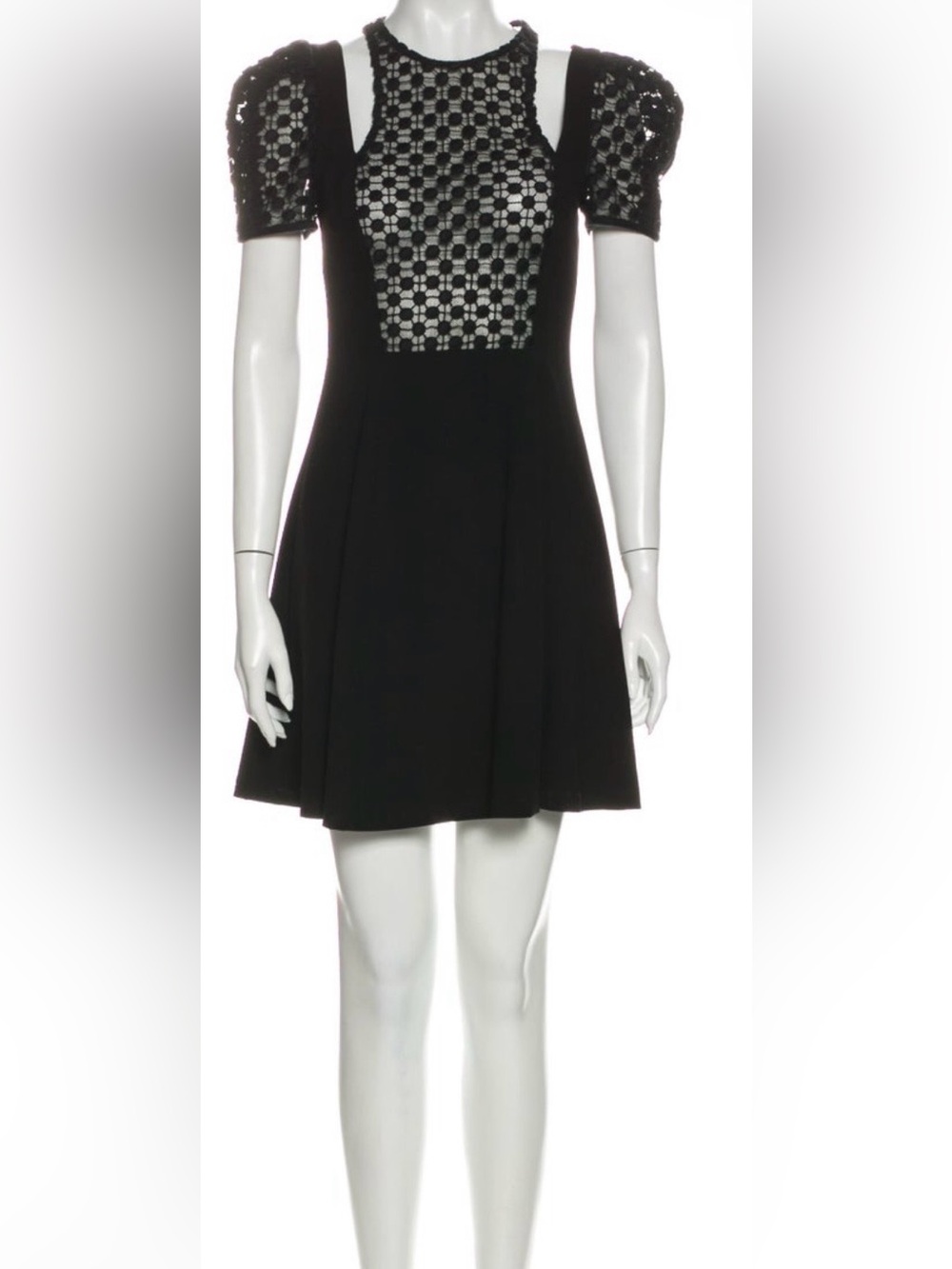 Jill Stuart Black Floral Lace Cutout Crew Neck Mini Cocktail Dress XXS 00